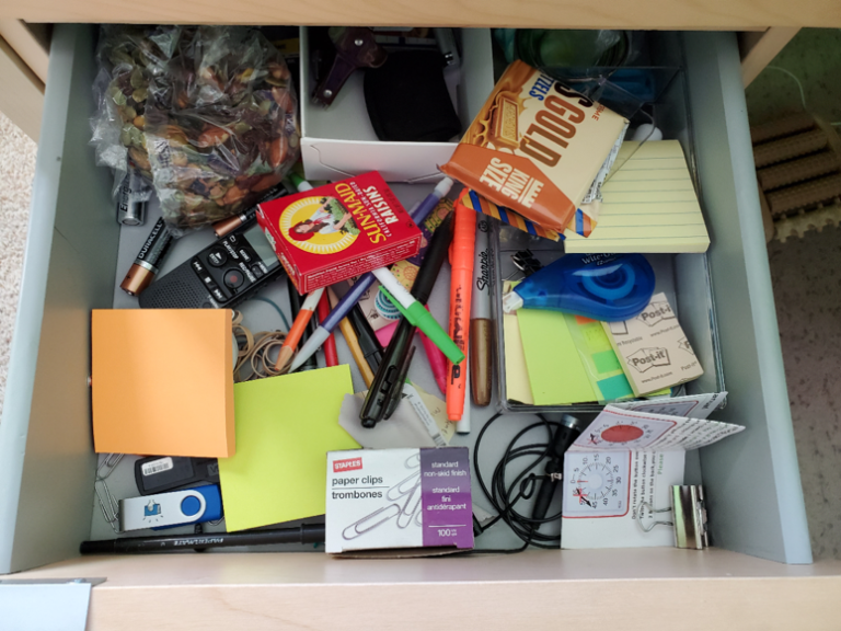 Messy office drawer